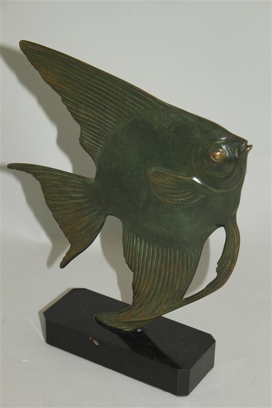 A French Art Deco patinated bronze model of an Angel fish, 10in.